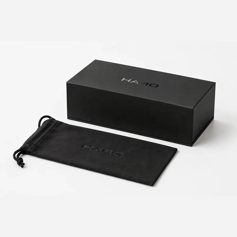 Davos 1924 acetate blue light glasses — HARO Eyewear packaging (case and bag)